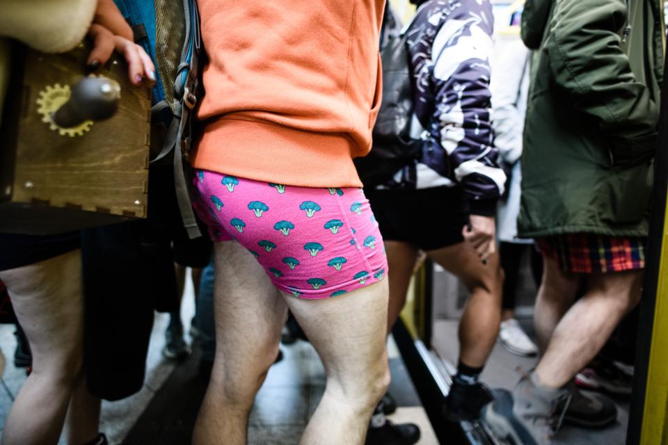 The No Pants Subway Ride in Berlin on Jan. 13. (Photo: Clemens Bilan/EPA-EFE/REX/Shutterstock)