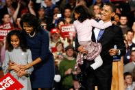 <p>In 2008, Malia and Sasha joined their parents onstage in Iowa and beamed at the audience. </p>