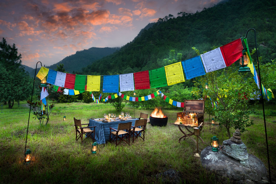Bhutan Punakha River Lodge Outdoor Dining. PHOTO: &Beyond