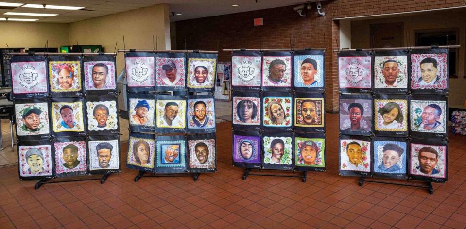 The organization Faces Not Forgotten paints and exhibits portraits of America’s youngest victims of gun violence, age 20 and under. These portraits were displayed during the National Gun Violence Awareness Day event at the East St. Louis City Hall.
