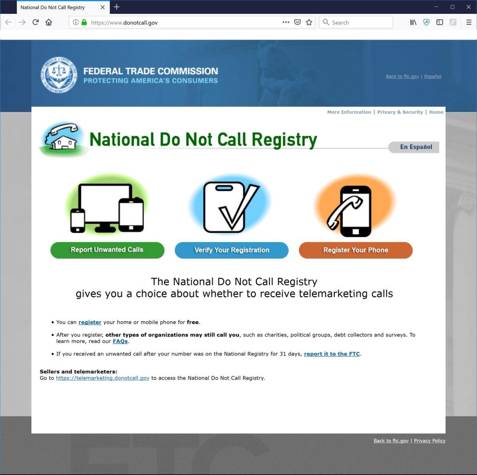 do not call registry