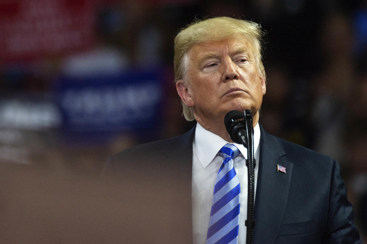 President Trump at a rally in support of the Senate candidacy of West Virginia Attorney General Patrick Morrisey, Aug. 21, 2018. (Photo: Craig Hudson/Charleston Gazette-Mail/AP)