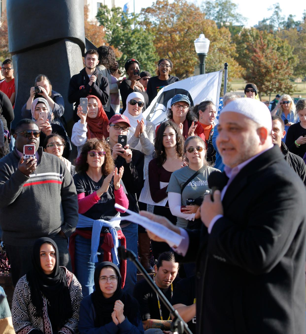 Imam Imad Enchassi speaks Sunday during the Rally Against Hate at the state Capitol. [Photo by Doug Hoke, The Oklahoman]