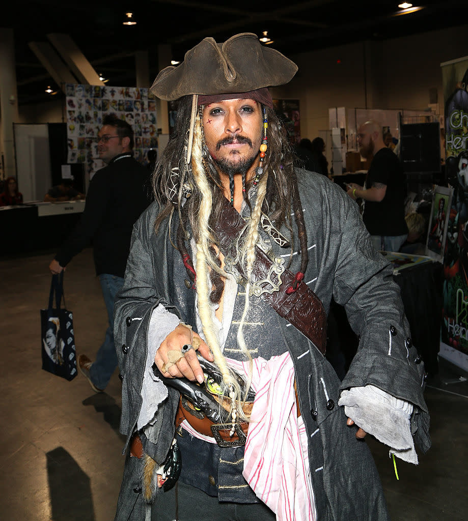 A man dressed as Jack Sparrow