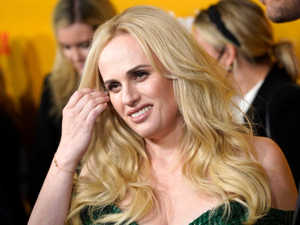 Rebel Wilson, a cast member in the Netflix film "Senior Year," works the press line at the premiere of the film, Tuesday, May 10, 2022, at the London Hotel in West Hollywood, California.