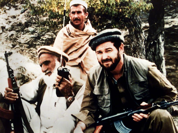 Rohrabacher, right, with two mujahideen during his 1988 visit to Afghanistan