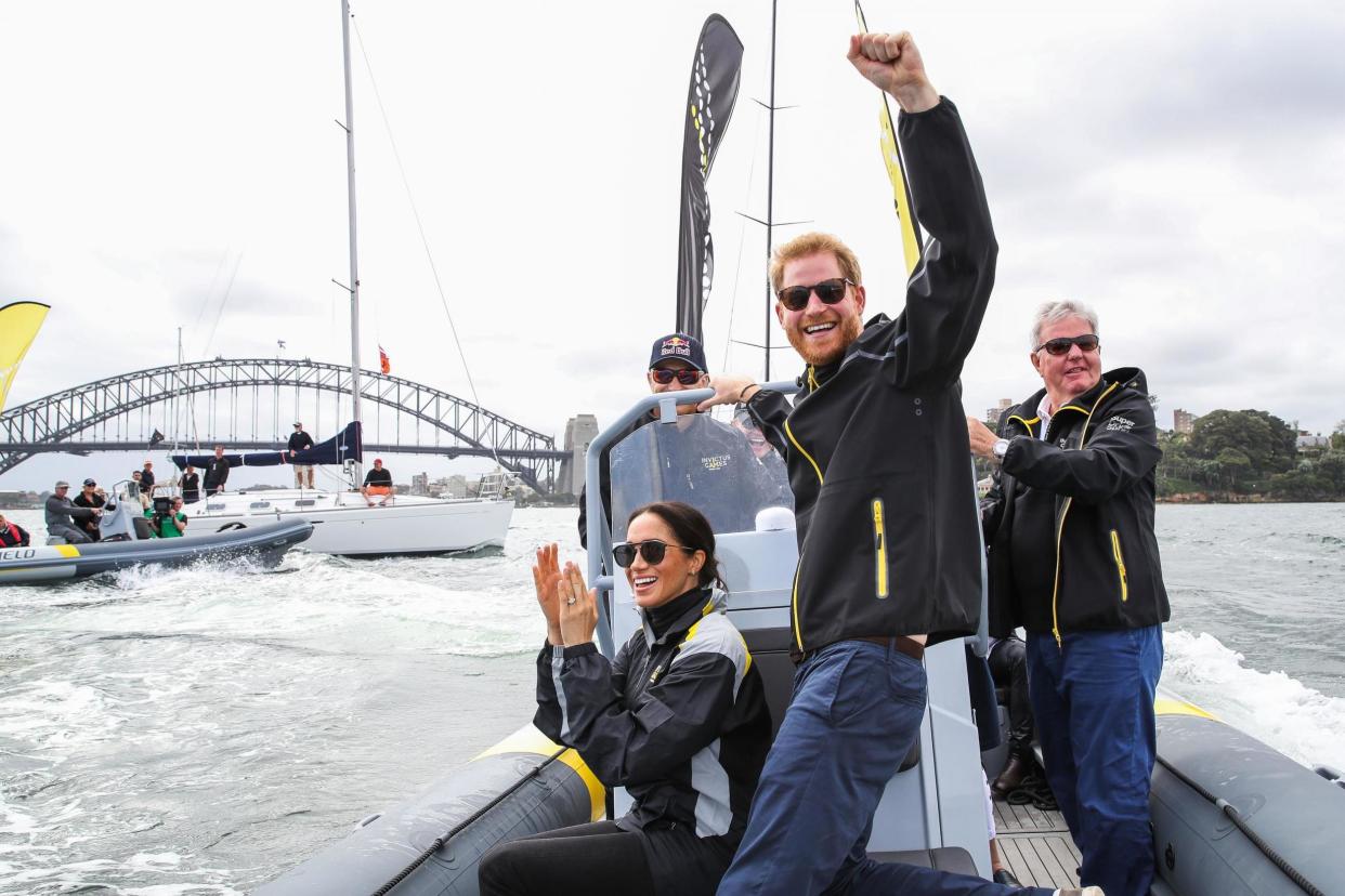 Prince Harry and Meghan took to the water to watch the sailing final: PA