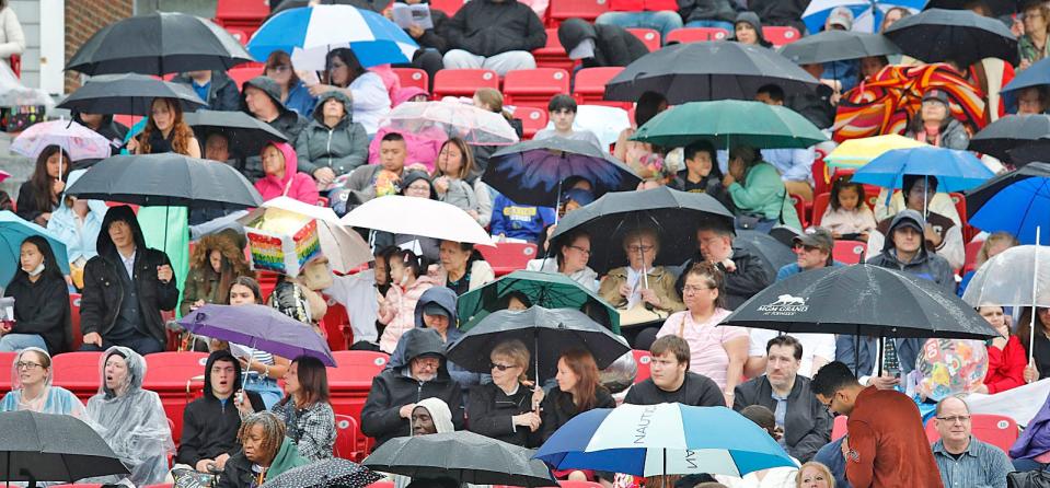 The rain stopped just before Quincy High School's commencement ceremonies started at Veterans Stadium on Monday, June 5, 2023.