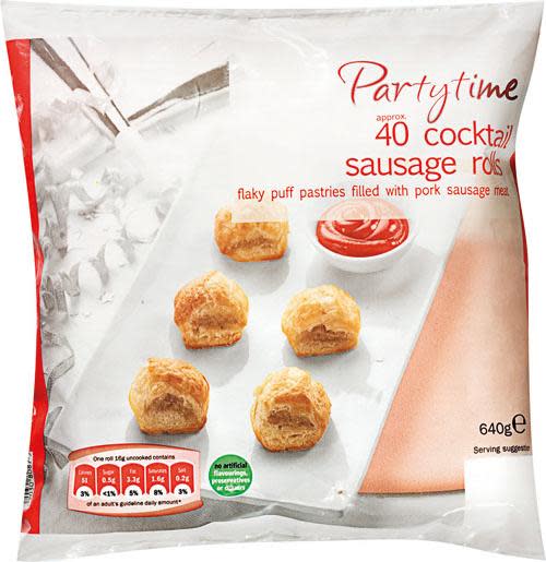 <b>Partytime Sausage Rolls, 99p for 40</b><br><br> These frozen sausage rolls proved a good alternative to the fresh for bigger gatherings. Brush with a little milk for a golden glow and cook thoroughly in the oven.
