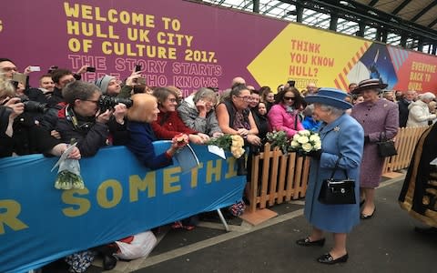 The Queen is welcomed at Hull Railway Station in 2017 - Credit: Getty