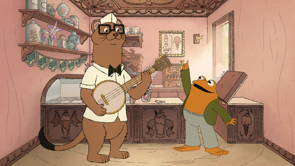Mink (Tom Kenny) sings Toad (Kevin Michael Richardson) a song listing all of his ice cream flavors.<span class="copyright">Courtesy of Apple TV+</span>