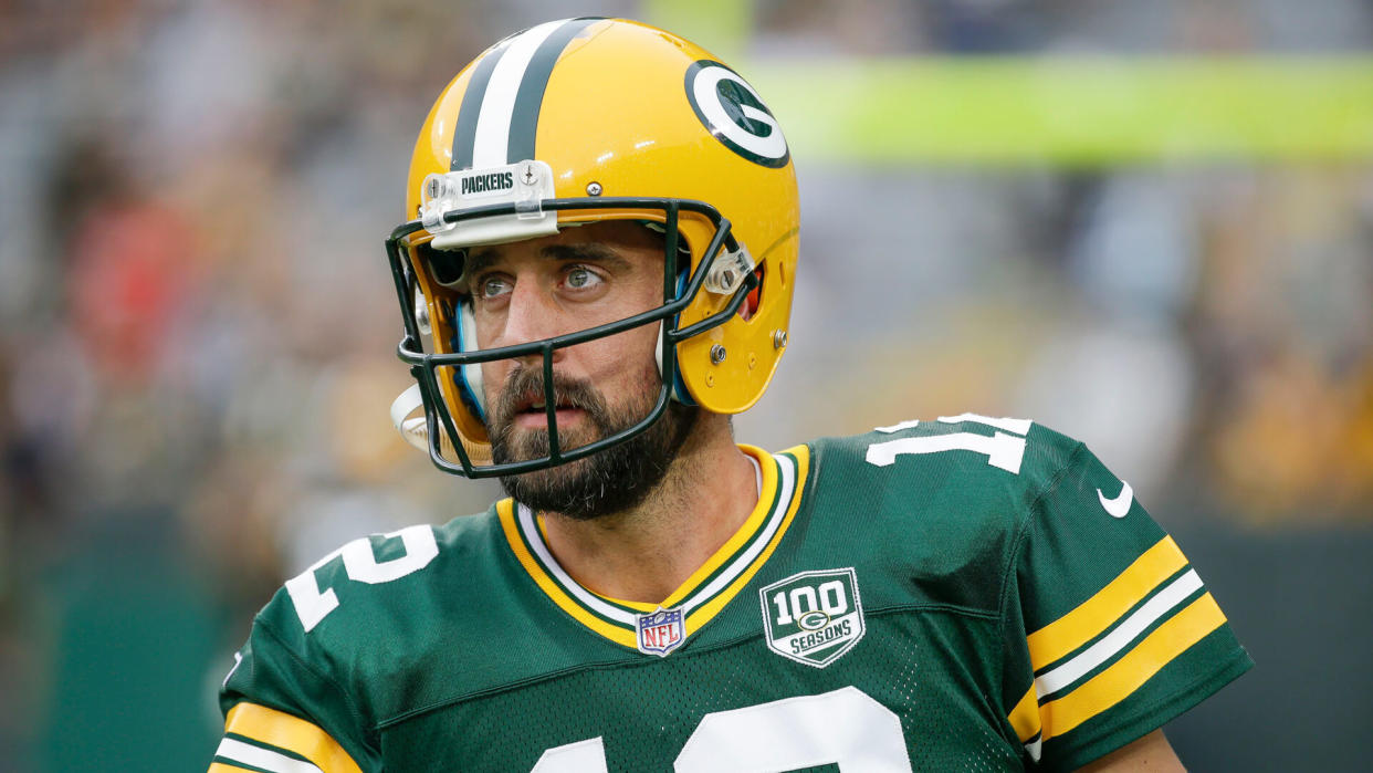 Green Bay Packers quarterback Aaron Rodgers warms up before a preseason NFL football game against the Pittsburgh Steelers, in Green Bay, WisSteelers Packers Football, Green Bay, USA - 16 Aug 2018.