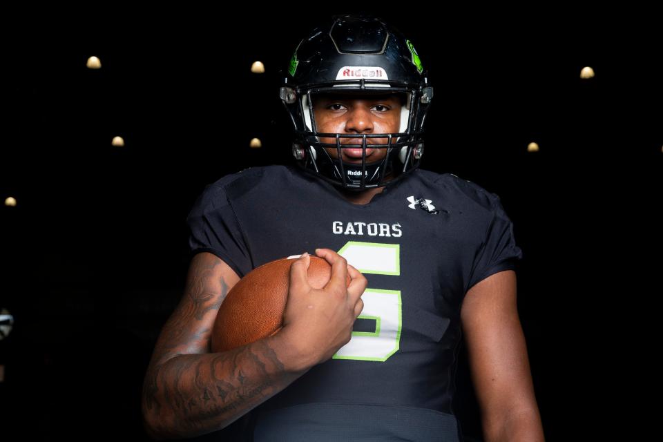 Lake Cormorant’s Kamarion Franklin poses for a portrait at Collierville High School in Collierville, Tenn., on Tuesday, July 18, 2023.