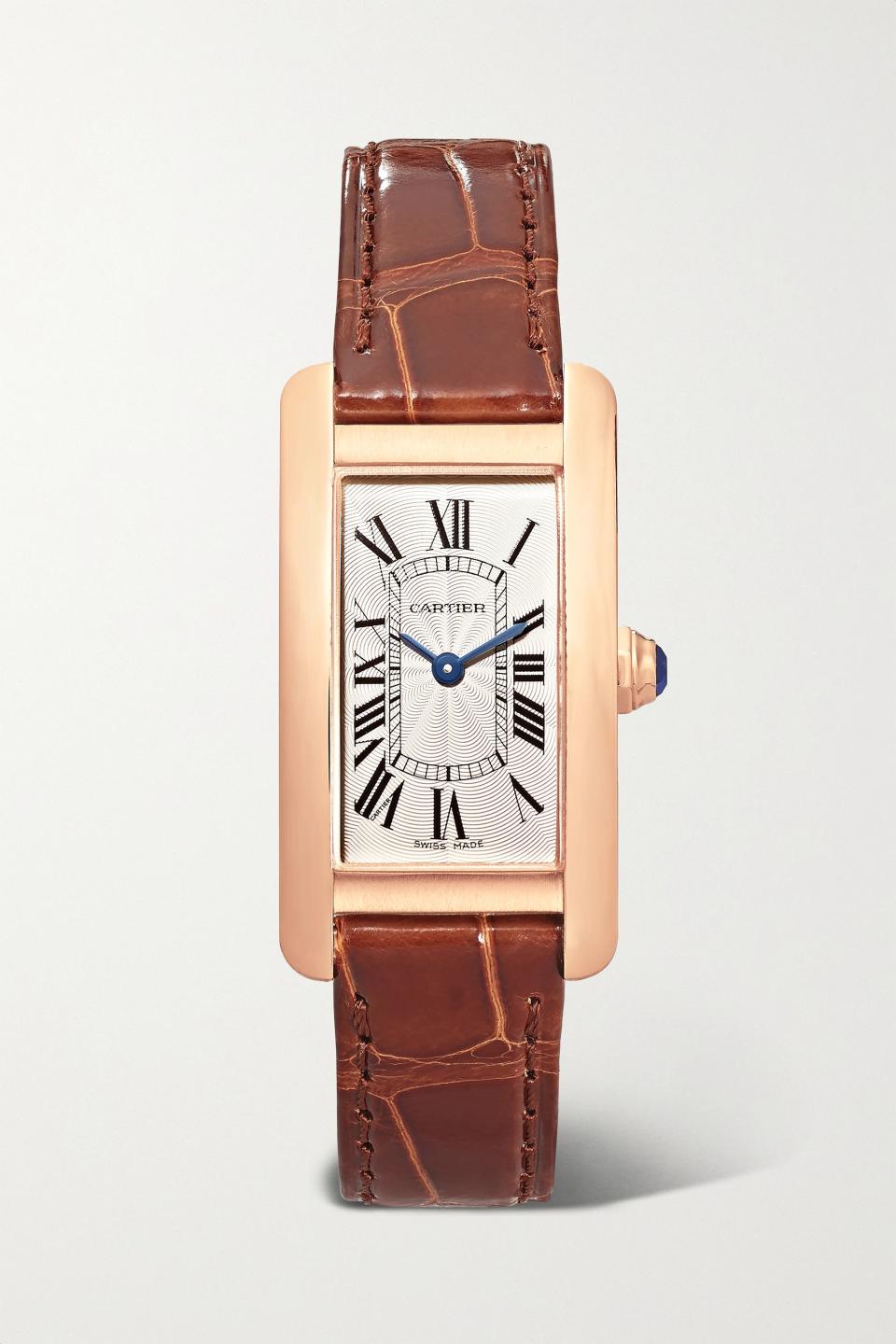 Tank Américaine 34.8mm Small 18-Karat Rose Gold and Alligator Watch