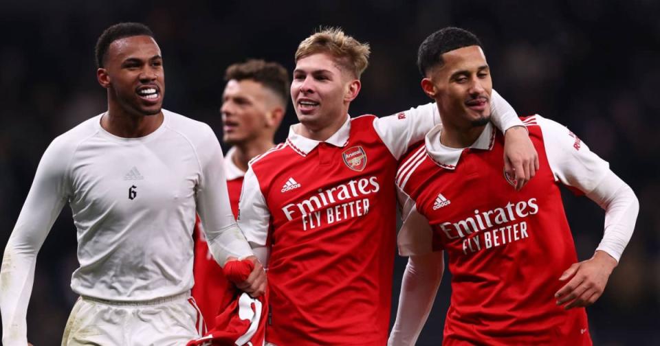 Arsenal stars Gabriel Magalhaes, Emile Smith Rowe and William Saliba Credit: Alamy