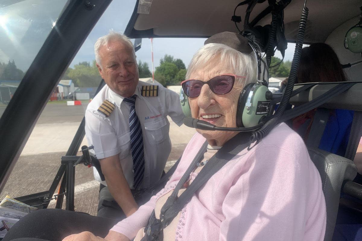 Broadway Halls care home resident Gwen Jinks marked her 97th birthday with a helicopter ride <i>(Image: Broadway Halls)</i>