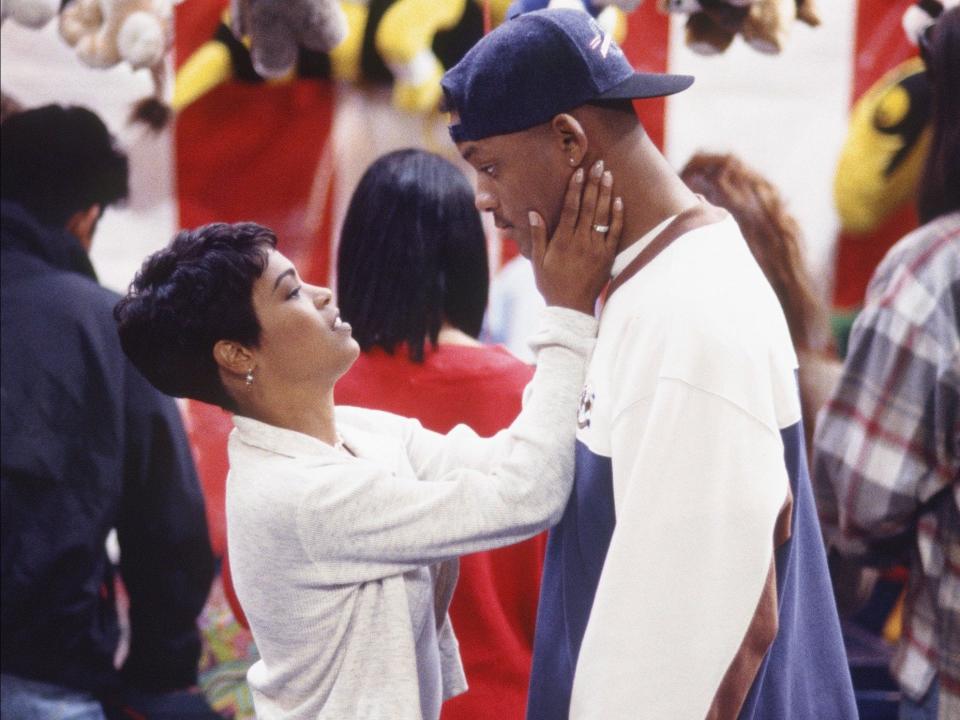 Nia Long as Lisa Wilkes and will smith on set of the fresh prince of bel air