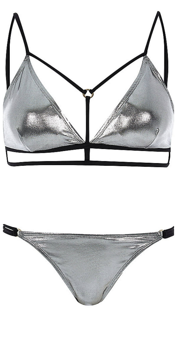 Silver Metallic Strappy Bikini