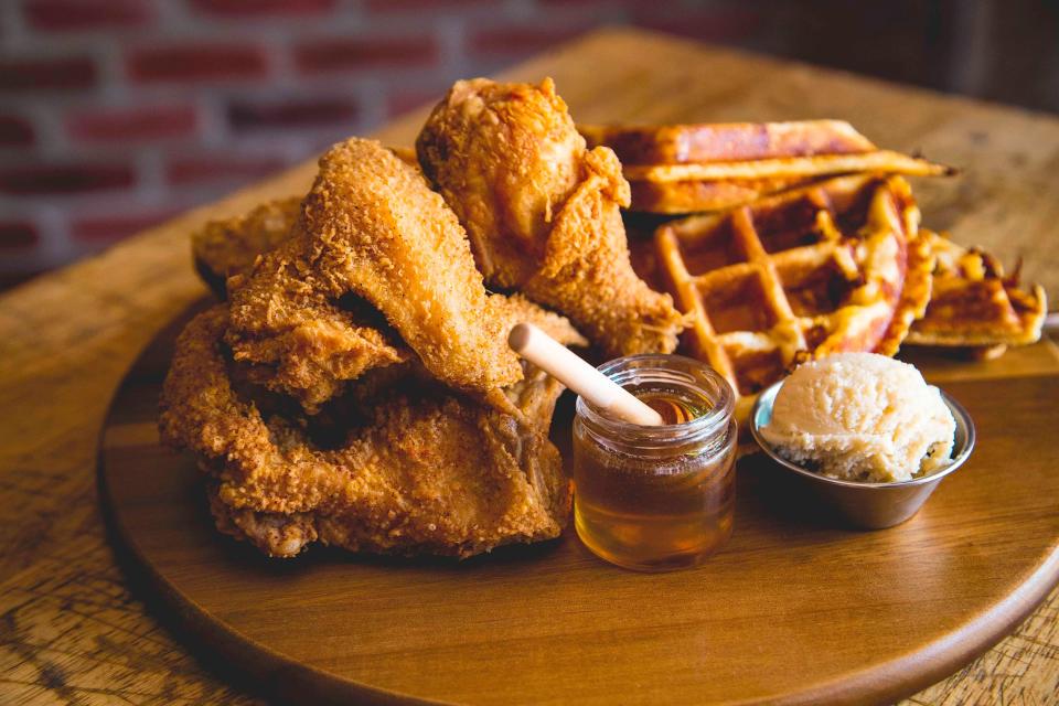 Chicken and waffles are on the brunch menu at Batch New Southern Kitchen in downtown West Palm Beach.