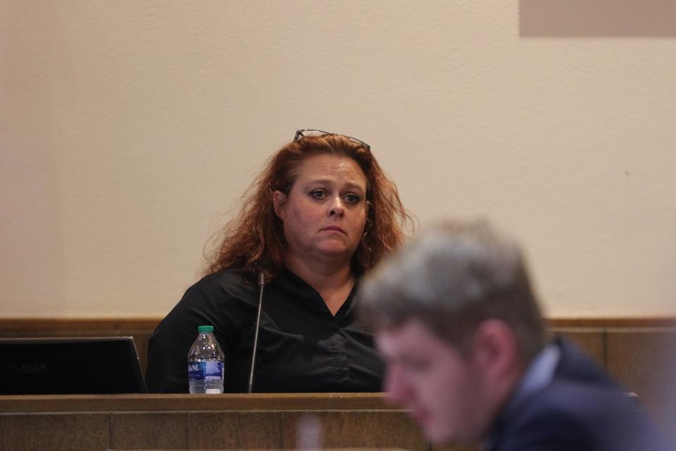 Carlsbad Police Detective Joey Landgraf testifies during the child abuse trial of Alexis Murray Smith, Sept. 14, 2023 in Eddy County District Court.