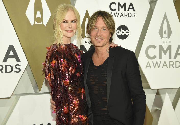 Nicole Kidman, left, and Keith Urban arrive at the 53rd annual CMA Awards at Bridgestone Arena on Wednesday, Nov. 13, 2019, in Nashville, Tenn. (Photo by Evan Agostini/Invision/AP)