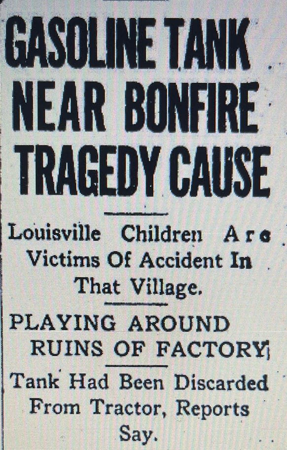 Many of the stories on the front page of The Sunday Repository Nov. 4, 1923, reported about deaths, including these headlines about a 6-year-old Louisville lad who was killed in a gasoline tank explosion. CantonRep.com image