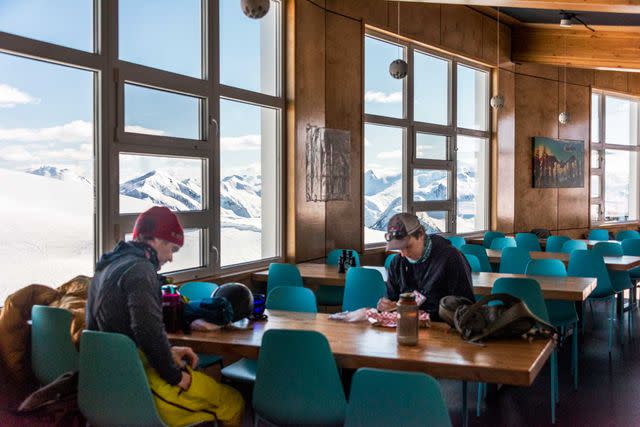 <p>Kari Medig</p> Selda and the author inside the Kees & Claire hut.