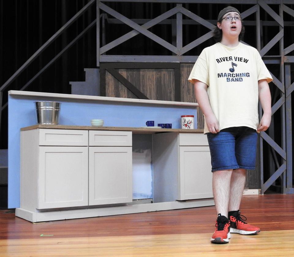 Alex Courtright as Rev. Shaw Moore rehearses a song in "Footloose" opening at River View High School. The musical from 1998 is based on the original 1984 film about a young man who moves to a new small town that has outlawed dancing.