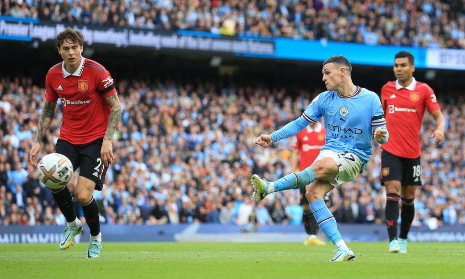 Phil Foden completes his hat-trick by scoring Manchester City’s sixth goal