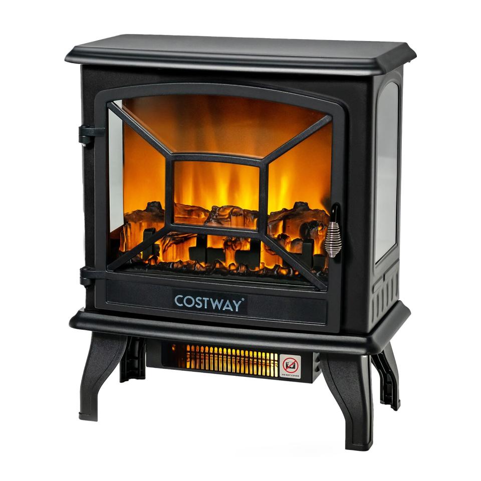 Costway Freestanding Electric Fireplace Heater Stove W/ Realistic Flame Effect 1400W