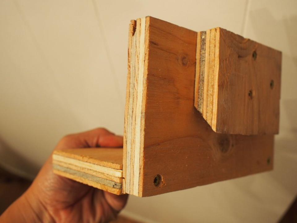 <p>Attach two pieces of small plywood using wood screws to create your shelf and then attach the small cleat to the back of the shelf using wood glue and wood screws.</p>