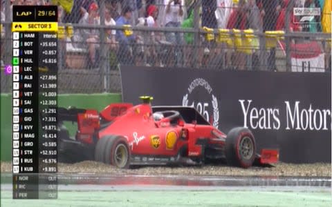 Charles Leclerc into the barriers - Credit: SKY SPORTS F1