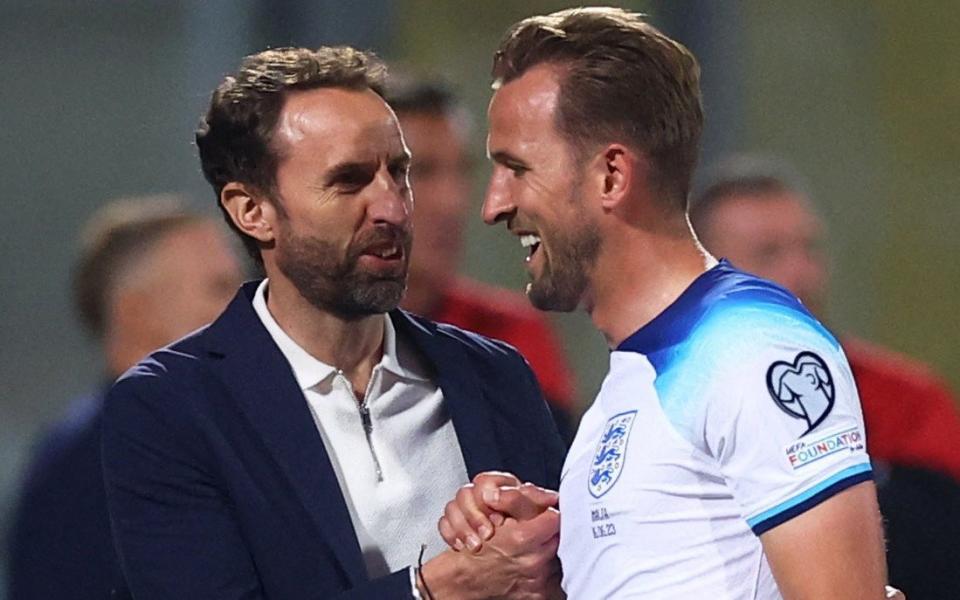 England's Harry Kane shakes hands with manager Gareth Southgate after being substituted against Malta