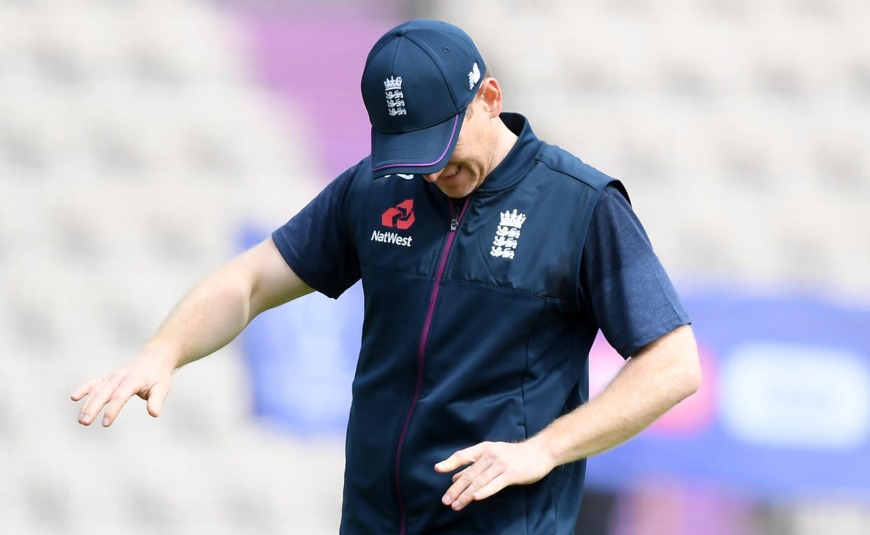 Captain Morgan injures his finger during an England Nets Session (Photo by Alex Davidson/Getty Images)