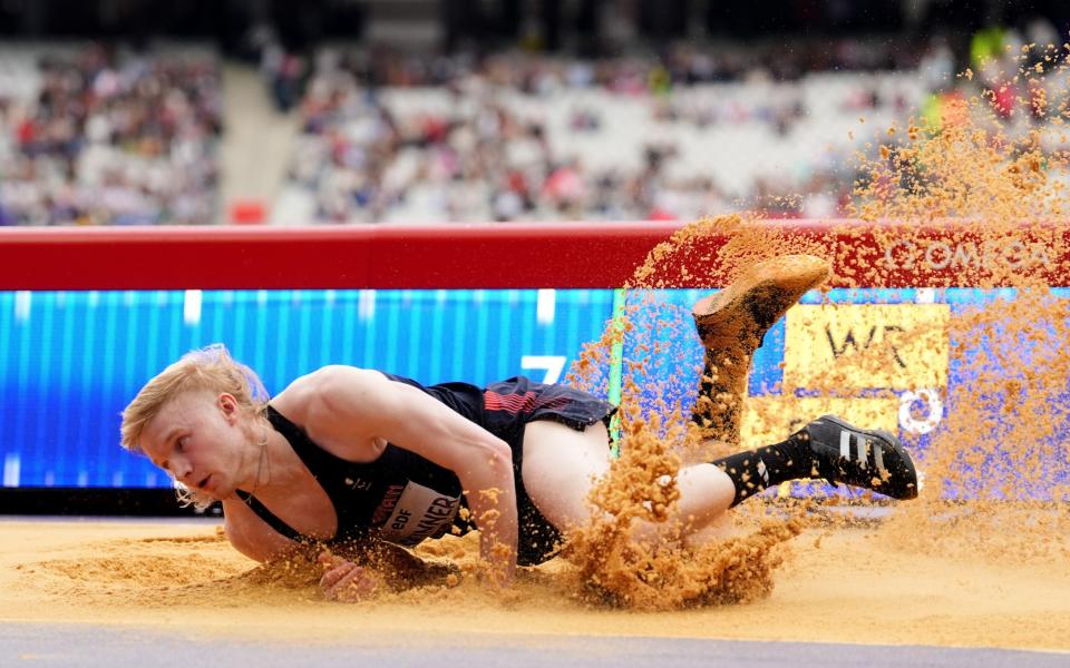 Great Britain's Zak Skinner during the Men's Long Jump T13 final at the Stade de France on day Ten of the Paris 2024 Summer Paralympic Games