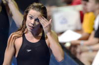 Jun 29, 2012; Omaha, NE, USA; Natalie Coughlin walks off the pool deck after competing in the womens 100m freestyle semifinal in the 2012 U.S. Olympic swimming team trials at the CenturyLink Center. Mandatory Credit: Matt Ryerson-US PRESSWIRE