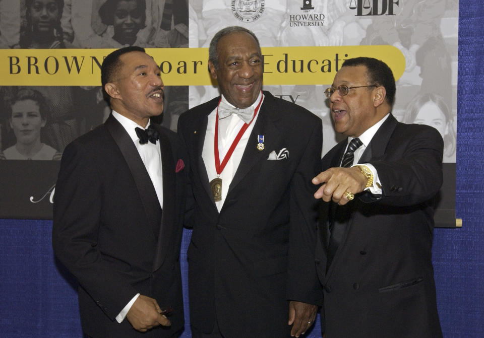 WASHINGTON - MAY 17:  (L to R)  President of the NAACP Kweisi Mfume, Bill Cosby and Howard Unversity President H. Patrick Swygert attend the Brown v. Board of Education 50th Anniversary Gala on May 17, 2004 in Washington, DC.  (Photo by Stephen Boitano/Getty Images)