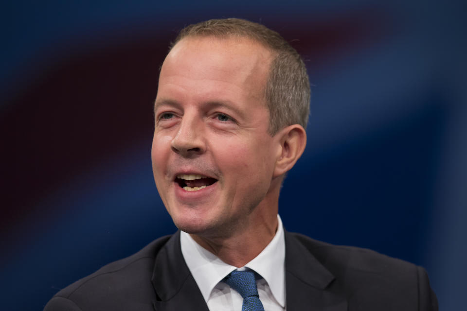 Nick Boles Minister of State for Skills speaks during the Conservative Party Conference, in Manchester, England, Monday Oct. 5, 2015.  (AP Photo/Jon Super)