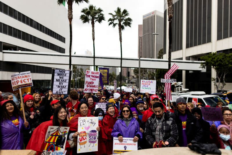 FILE PHOTO: Los Angeles school workers stage a three-day walkout over contract negotiations