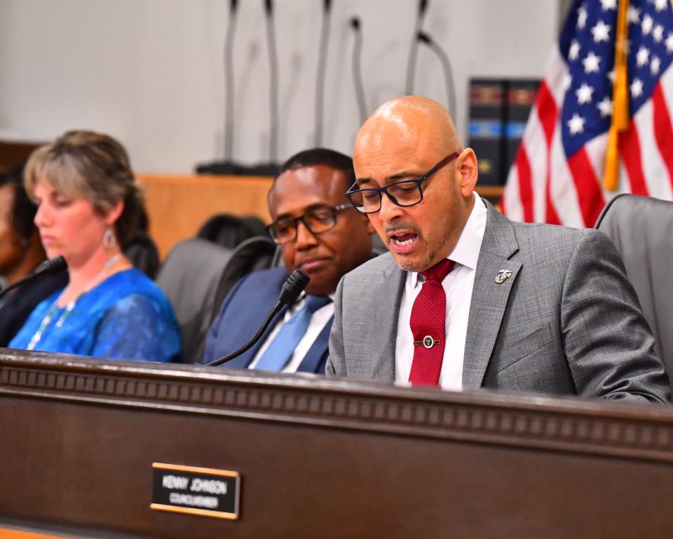 At the Thursday night meeting, Palm Bay City Council voted unanimously to draft a letter to the governor asking to remove council member Peter Filiberto from office. Filiberto did not show up for the meeting. He resigned the next day.
(Photo: MALCOLM DENEMARK/FLORIDA TODAY)