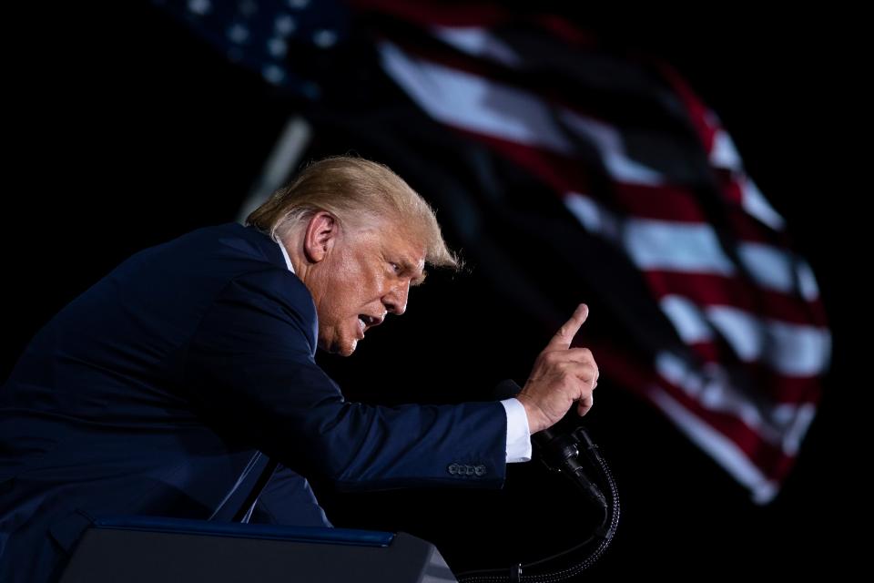 President Donald Trump addresses rally at Cecil Airport in Jacksonville, Fla., on Sept. 24, 2020.