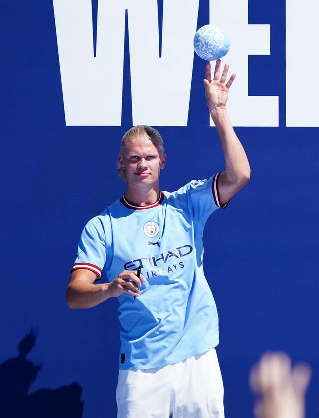 New Manchester City signing Erling Haaland had fun with the crowd as he was presented to fans at a special event at the Etihad Stadium