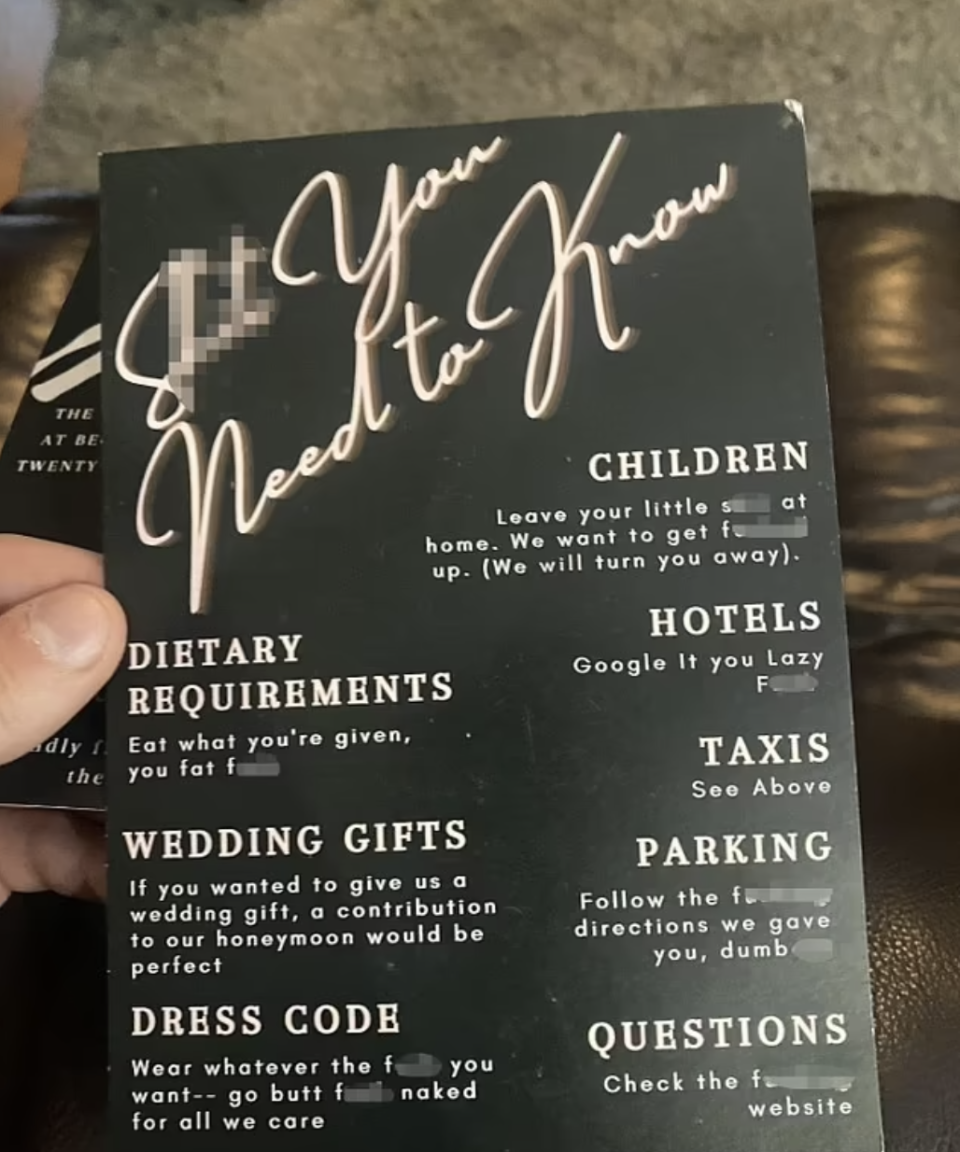 rude wedding invitation on Reddit