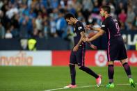 Barcelona's Neymar da Silva (L) was shown a red card during a defeat against Malaga and has since been serving a three-match ban