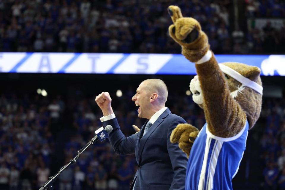 Mark Pope is introduced as Kentucky’s basketball coach at Rupp Arena in Lexington on Sunday.