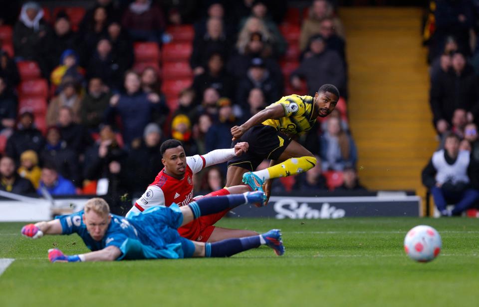 Watford’s Emmanuel Dennis scores their first goal before is it disallowed (Action Images via Reuters)