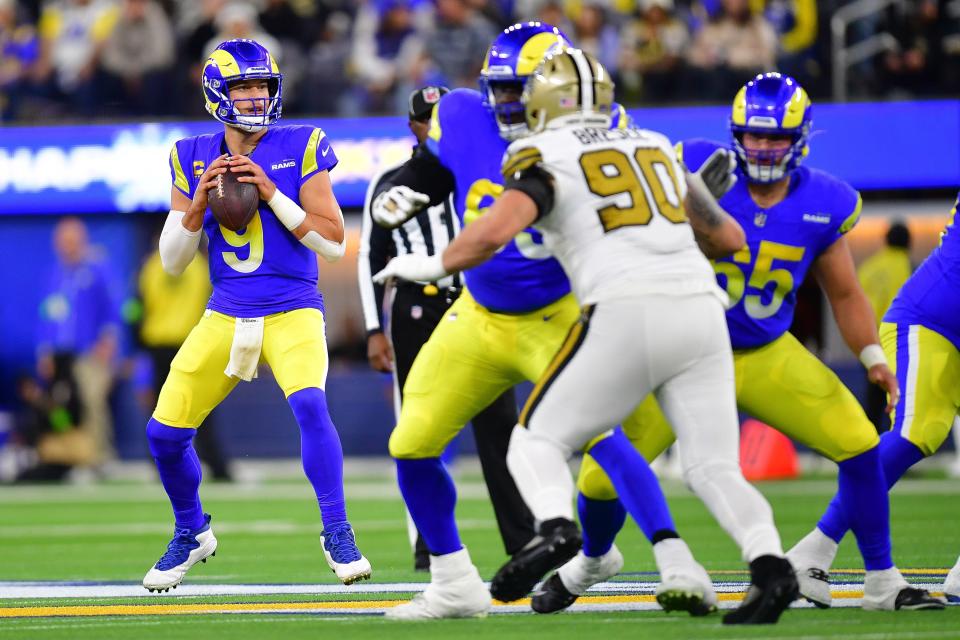 Rams quarterback Matthew Stafford threw for 328 yards and two touchdowns Thursday night against the Saints, and didn't throw an interception for the fourth consecutive week.