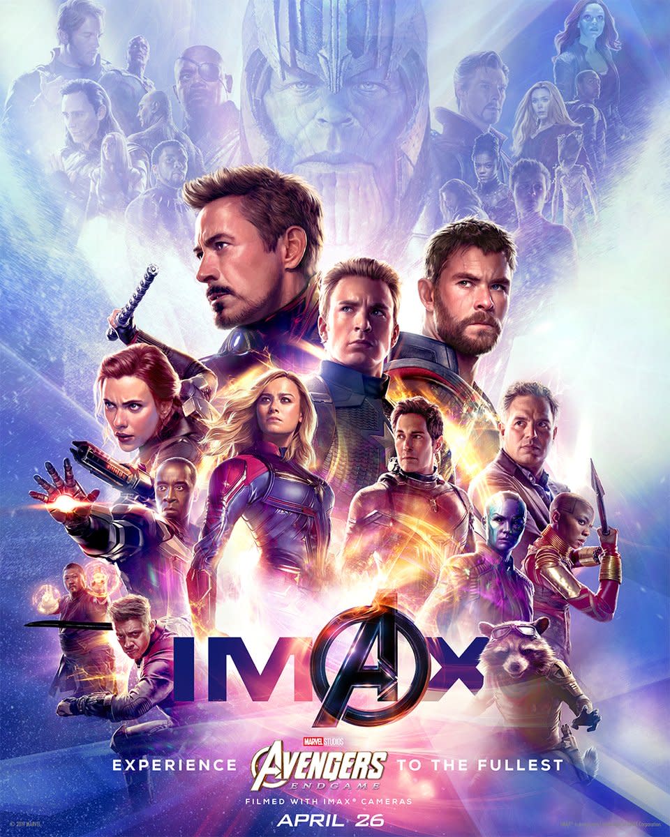 The IMAX poster for Marvel blockbuster ‘Avengers: Endgame’ spotlights the survivors of Thanos and The Snap. (Credit: Marvel)