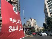 A banner for Lebanese Forces, a christian political party, reading "Ashrafieh is not for sale", is seen in Beirut
