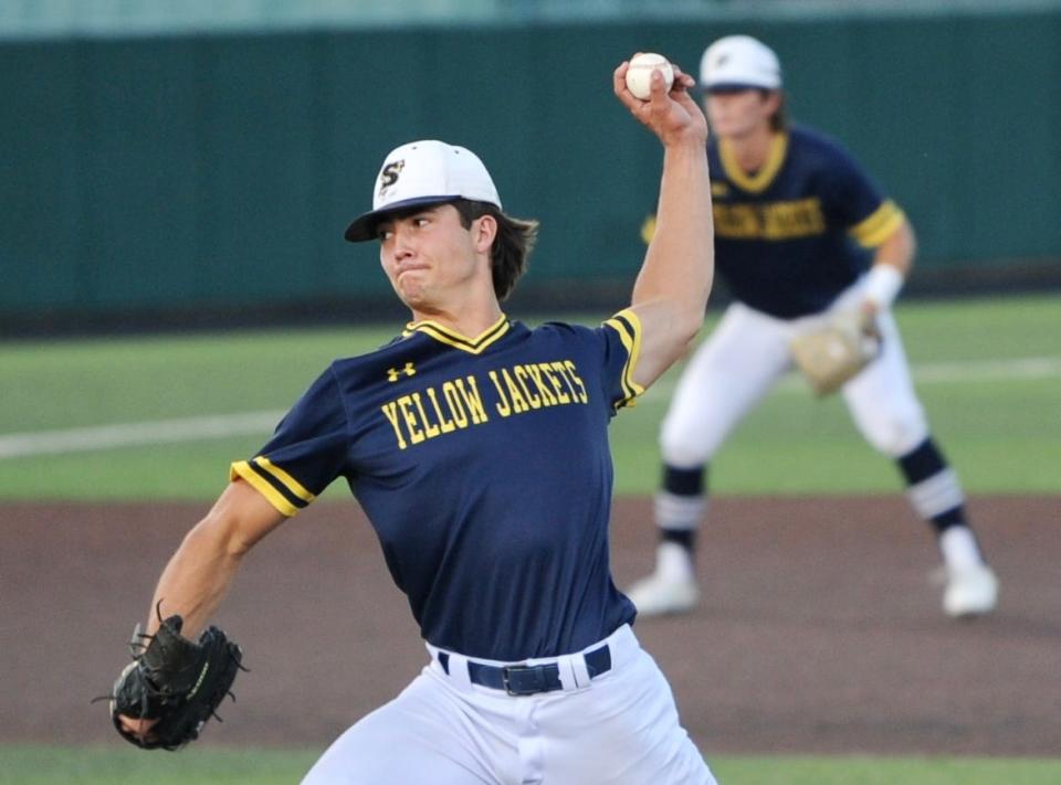 Stephenville's Reece Elston pitches against Snyder on May 26 at ACU's Crutcher Scott Field.